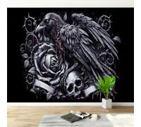 Photo Wallpaper Gothic Raven Skull Non-Woven Matt Paste the Wall Mural | Wipeable Panoramic Mural Wallpaper Rose Thorn Dark Art Waterproof Wall Art 400x280 cm for Living Room Bedroom Kid Room F236