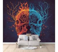 Photo Wallpaper Gothic Skull 200x140 cm 3D Gothic Branch Wall Mural Non-Woven Fabric no Adhesive Backing Mural Wallpaper Easy to Install Clean for Dining Room Interiors Poster Bedroom Accessories