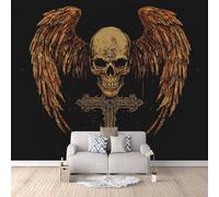 Photo Wallpaper Gothic Skull 250x175 cm 3D Wings Gothic Wall Mural Non-Woven Fabric no Adhesive Backing Mural Wallpaper Easy to Install Clean for Dining Room Interiors Poster Bedroom Accessories