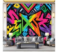 Photo Wallpaper Graffiti Geometry Color Mural Panoramic 200 x 140 cm Decoration Wallpaper for Living Room Bedroom Children's Room Pink