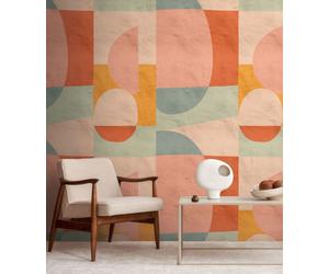 Photo wallpaper graphic pattern shapes retro pink orange 39858-1 (5,23£/1qm)