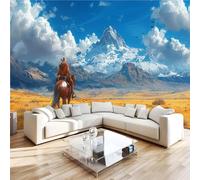Photo Wallpaper Grasslands Horseback Riding Snow-capped Mountains Scenery Wall Mural 3D Wall Mural Decoration Poster Premium Non-Woven Wallpaper Wall Art for Living Room Bedroom Office W366xH254 8yf11