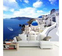 Photo Wallpaper Greece 3D Effect Ocean Buildings Wall Mural Decoration Poster Picture Modern Design 250x175 cm Murals Wall Art for Living Room Bedroom Kitchen a-6235