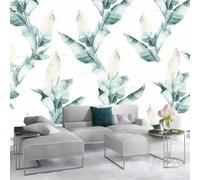 Photo Wallpaper Green Banana Leaves Wall Decor, Watercolor Style Wall Mural, 400 x 280 cm (W x H) for Living Room Bedroom Children's Room Corridor Office