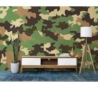 Photo Wallpaper Green Camouflage Pattern 3D Effect Military Theme Wall Mural Decoration Poster Picture Modern Design 200x140 cm Murals Wall Art for Living Room Bedroom Kitchen a-6938