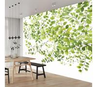 Photo Wallpaper Green Leaves and Branches Wall Decor, Watercolor Style Wall Mural, 400 x 280 cm (W x H) for Living Room Bedroom Children's Room Corridor Office
