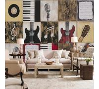 Photo Wallpaper Guitar 3D Effect Music Retro Wall Mural Decoration Poster Picture Modern Design 350x256 cm Murals Wall Art for Living Room Bedroom Kitchen a-2773