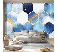 Photo Wallpaper Hexagon Patterns 300 x 210 cm - Abstract Geometric Style Wall Mural Non-Woven Murals Wall Art Fleece Blue Print Home Decoration Design for Living Room