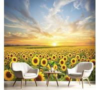 Photo Wallpaper Horizon Sunflower 200×150cm Non-Woven Premium Art Print XL Mural 3D Effect Decoration Poster, Countryside Flowers Picture Design Modern Bedroom Living Room Decoration, -Yellow