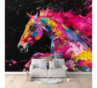 Photo Wallpaper Horse Colorful 250x175 cm 3D Printed Animal Wall Paper Non-Woven Fabric No Adhesive Backing Mural Wall Easy to Install Clean for Dining Room Interiors Poster Bedroom Accessories