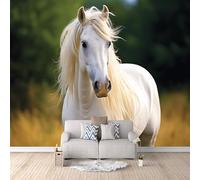 Photo Wallpaper Horse White 500x280 cm 3D Horses Animals Wall Mural Non-Woven Fabric No Adhesive Backing Mural Wallpaper Easy to Install Clean for Dining Room Interiors Poster Bedroom Accessories