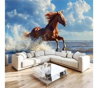 Photo Wallpaper Horses Beaches Animals Wall Mural 3D Wall Mural Decoration Poster Premium Non-Woven Wallpaper Wall Art for Living Room Bedroom Children's Room Office W300xH210 3yf142