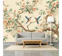 Photo Wallpaper Hummingbird Tree Branches 300 x 210 cm Wall Mural, Chinese Style Non-Woven Poster Photo Wallpaper Master Bedroom Living Room Study Decoration Wall Covering