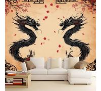 Photo Wallpaper Ink Painting Dragon Maple Leaf 400x280 cm 3D Non-Woven Wall Mural, Moderne Living Room Bedroom Large Poster Wallpaper, Home Decor Art Mural