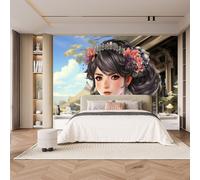 Photo Wallpaper Japanese Style 500 x 280 CM, 3D Anime Kimono Girl Non-Woven Mural, Bedroom Matte Wall Paper Poster, Living Room Waterproof Large Wall Murals, TV Background Wallpaper Mural