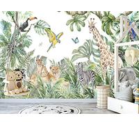 Photo Wallpaper Jungle and Animals Kids Children Bedroom Nursery Wall Mural W 366 cm x H 254 cm Paste Included Watercolor Wall Decoration Paper Poster Lions Giraffe Elephant