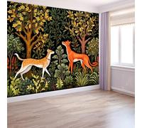 Photo Wallpaper Jungle and Animals Pattern 200 x 140 cm, Non-Woven Wall Art Mural Retro Hand-Painted Style Wallpaper for Bedroom Living Room Bathroom Adults, Not Peel and Stick, Orange Green