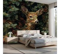 Photo Wallpaper Jungle Animal Deer Leaf 150x105cm(W x H) - Non-Woven Premium Print Plant Floral Green Wall Mural Decoration Poster Picture Design Modern Mural Wallpaper Waterproof