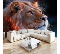 Photo Wallpaper Khaki 400 x 280 cm, Photography Animal Portrait Lion Non-Woven Decoration Print Wall Mural Living Room - for Bathroom Office Home Decorations