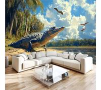 Photo Wallpaper Lakeside Crocodiles Wall Mural 3D Wall Mural Decoration Poster Wild Animals Premium Non-Woven Wallpaper Wall Art for Living Room Bedroom Children's Room Office W350xH256 11yf255