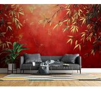 Photo Wallpaper Leaves Red Walls Non-Woven Wall Mural 3D Autumn Scenery Mural Wallpaper for Living Room Bedroom Kids Room Office TV Background Home Decor 500x280 cm H171