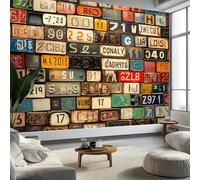 Photo Wallpaper License Plate Numbers and Letters Non-Woven Art Print Wall Mural 400x280 cm Decoration Poster Picture Design Modern Living Room Kitchen Bedroom Wall Mural, Dark