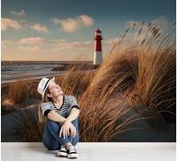 Photo wallpaper lighthouse sea - Natural realistic sand dunes wallpaper wall decoration mural wall mural yellow non-woven wallpaper for living room bedroom children's room wall decoration, 300cm x 210