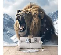 Photo Wallpaper Lion 200 x 200 cm / 78.7" x 78.7" - Non-Woven Premium Art Print Fleece Wall Mural Decoration Poster Picture Design Modern - Snow Mountain Scenery Animals G-B-1367-Y-C
