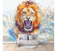 Photo Wallpaper Lion 250x175 cm 3D Lion Colorful Wall Mural Non-Woven Fabric no Adhesive Backing Mural Wallpaper Easy to Install Clean for Dining Room Interiors Poster Bedroom Accessories