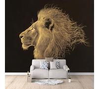 Photo Wallpaper Lion 350 x 256 cm / 137.8" x 100.7" - Non-Woven Premium Art Print Fleece Wall Mural Decoration Poster Picture Design Modern - Golden Geometric Line Lion a-B-3267-a-C