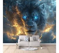 Photo Wallpaper Lion Lightning 450x315 cm 3D Clouds Animal Wall Mural Non-Woven Fabric No Adhesive Backing Mural Wallpaper Easy to Install Clean for Dining Room Interiors Poster Bedroom Accessories