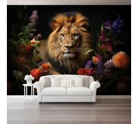 Photo Wallpaper Lion Motif 200 x 140 cm, Non-Woven Wall Art Mural Black Animal Natural Style Wallpaper for Bedroom Living Room Bathroom Adults, Not Peel and Stick
