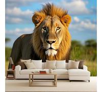 Photo Wallpaper Lion, Wallpaper Art Photo Lion 250x175cm Animal Wildness 3D Murals Full Wall Panel Coverage DIY Creative Restyling Accent Mural Living Room Bedroom Kids Room Decoration