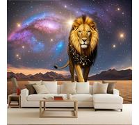 Photo Wallpaper Lion, Wallpaper Art Photo Lion 450x315cm Animal Galaxy 3D Murals Full Wall Panel Coverage DIY Creative Restyling Accent Mural Living Room Bedroom Kids Room Decoration