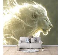 Photo Wallpaper Lion White 500x280 cm 3D Lion Animal Wall Mural Non-Woven Fabric No Adhesive Backing Mural Wallpaper Easy to Install Clean for Dining Room Interiors Poster Bedroom Accessories