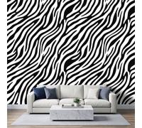 Photo Wallpaper Living Room Black & White Pop Art Animals Wallpaper Mural | Waves Zebra Stripes Wall Mural 300 x 210 cm Non-Woven Premium Decoration Poster Picture for Bedroom TV Backdrop
