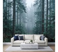 Photo Wallpaper Living Room Nature Landscape Forest Wallpaper Mural | Fir And Pine Forest Grayish-White Fog Wall Mural 300 x 210 cm Non-Woven Decoration Poster Picture for Bedroom TV Backdrop