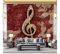 Photo Wallpaper Luxury Musical Notes Sheet Music Home Decor, Wall Stickers 400 x 280 cm Living Room Bedroom Office Wall Decor Red