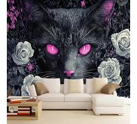 Photo Wallpaper Magic Black Cat 130x80cm，Gothic Flower Silk Cloth Decor Wallpaper,for Living Room Bedroom Kids Room Nursery