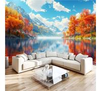 Photo Wallpaper Maple Leaves Mountains and Forests Lake View Wall Mural 3D Wall Mural Decoration Poster Premium Non-Woven Wallpaper Wall Art for Living Room Bedroom Children's Room W366xH254 8yf4
