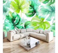 Photo Wallpaper Minimalism Blue 250 x 175 cm, Watercolor Plants Leaves Non-Woven Decoration Print Wall Mural Living Room - for Bathroom Office Home Decorations