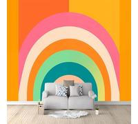 Photo Wallpaper Minimalism Rainbow Curves Lines Background Theme Wall Mural, 350 x 256 cm (W x H) Non-Woven Premium Fleece Wall Mural - Colorful Bedroom Living Room Eco-Friendly Decoration Wallpaper