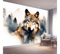 Photo Wallpaper Minimalist Animal Style 300 x 210 cm(WxH), Non-Woven Wall Art Mural Wolves Wallpaper for Bedroom Living Room Bathroom Adults, Not Peel and Stick, Brown