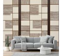 Photo Wallpaper Minimalist Geometric 3D Non-Woven Wallpaper Mural, Squares Stripes Grid Premium Fleece Wall Mural, Light Brown Wall Covering Poster for Living Room Bedroom Hallway, 250x175 cm (WxH)