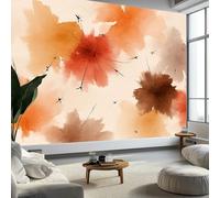 Photo Wallpaper Minimalist Hand-Painted Style Wall Murals for Bedrooms 200 x 140 cm, Non-Woven Fabric Abstract Autumn Leaves Stars Wallpaper Living Room Office Corridor Murals Modern Wall Decoration