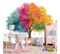 Photo Wallpaper Minimalist Watercolor Large Tree, 400 x 280 cm 3D Effect Panoramic Wall Paper, Colorful Non-Woven Fabric Mural Wall Easy to Install Clean for Dining Room Bedroom Living Room