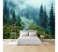 Photo Wallpaper Misty Forest 200 x 140 cm 3D Wall Mural | Non-Woven Premium Art Mural Decoration Poster Picture for Living Room Bedroom Office Kids, Nature Pine Tree Z/635