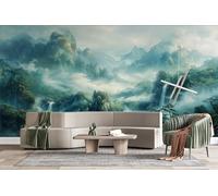 Photo Wallpaper Misty Forest Wall Mural 3D Wall Mural Decoration Poster Forest System Premium Non-Woven Wallpaper Wall Art for Living Room Bedroom Children's Room Office W366xH254 16yf32
