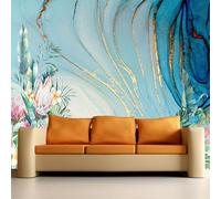 Photo Wallpaper Modern Blue Watercolor 366x254cm,Tropical Plant Flowers Silk Cloth Decor Wallpaper,for Living Room Bedroom Kids Room Nursery