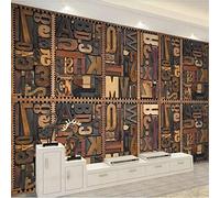 Photo Wallpaper - Modern Carved Wooden Alphabet Wall Sticker Large Wallpaper Mural Waterproof 4D Silk Fabric Uv Wall Panel Decor For Tv Background/Living Room/Bedroom/Dining Room/Cafe Room,500Cm(W) X
